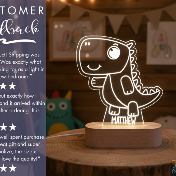 Dinosaur Custom Name Light • Personalized LED Cloud Decor • Kids Gift - Picture 7 of 8